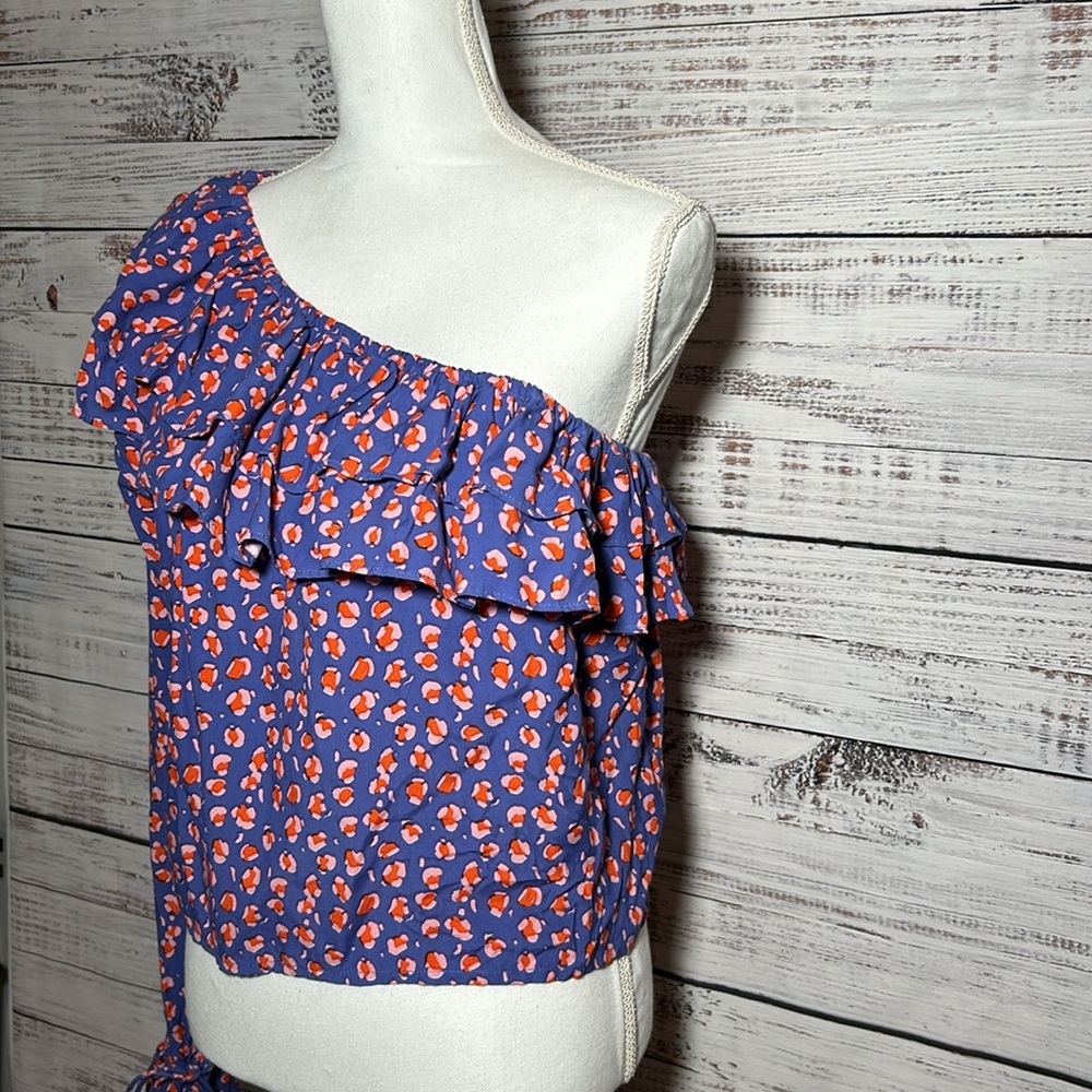 Rue Stiic Anthropologie One-Shoulder Leopard Blouse Purple Medium - Picture 5 of 16